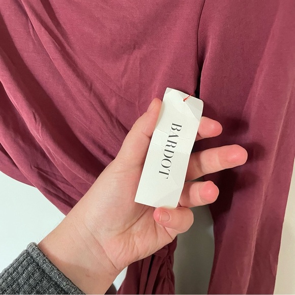 Bardot Rosa Ruched Cutout Long Sleeve Minidress In Burgundy Size Large NEW - Picture 7 of 11